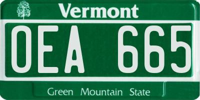VT license plate OEA665