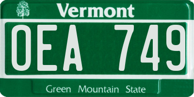 VT license plate OEA749