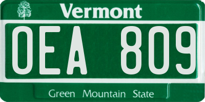 VT license plate OEA809