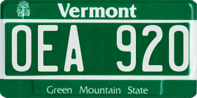 VT license plate OEA920
