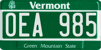 VT license plate OEA985