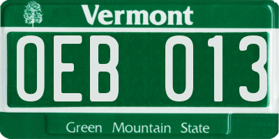 VT license plate OEB013