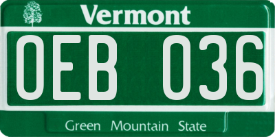 VT license plate OEB036