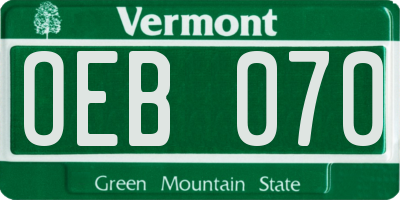 VT license plate OEB070