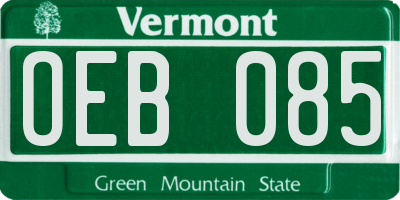 VT license plate OEB085