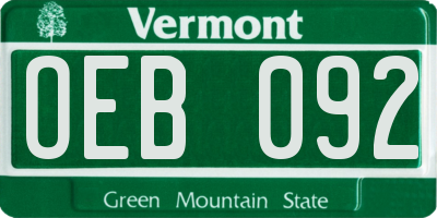 VT license plate OEB092