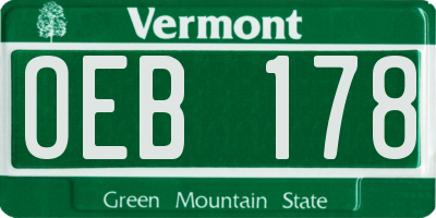VT license plate OEB178