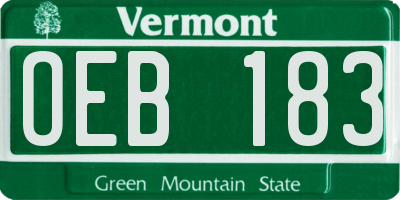 VT license plate OEB183
