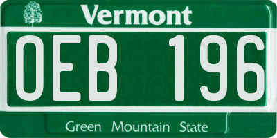 VT license plate OEB196