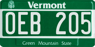VT license plate OEB205