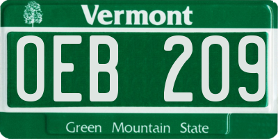 VT license plate OEB209