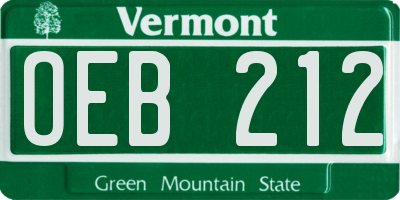 VT license plate OEB212