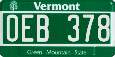 VT license plate OEB378
