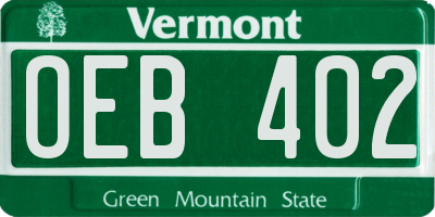 VT license plate OEB402