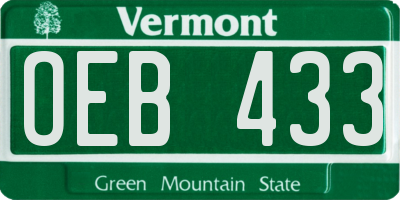 VT license plate OEB433
