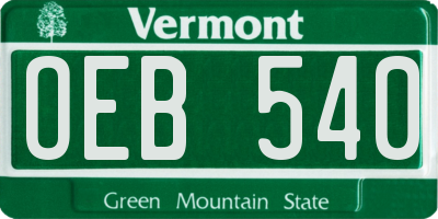 VT license plate OEB540