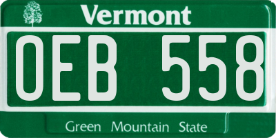 VT license plate OEB558