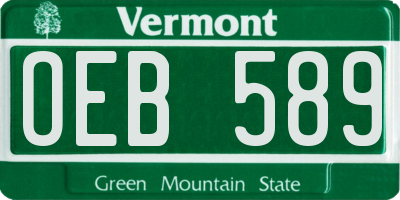 VT license plate OEB589