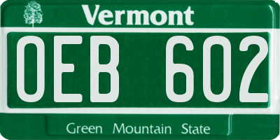 VT license plate OEB602