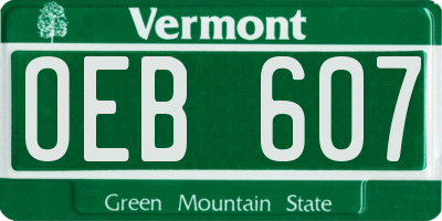 VT license plate OEB607