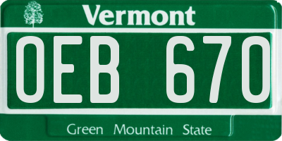 VT license plate OEB670