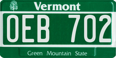 VT license plate OEB702