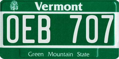 VT license plate OEB707