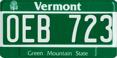 VT license plate OEB723