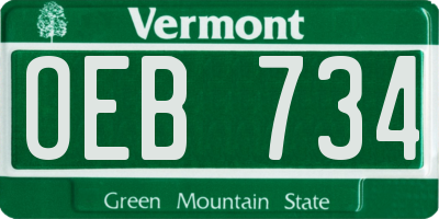 VT license plate OEB734