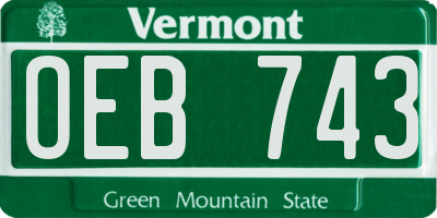 VT license plate OEB743
