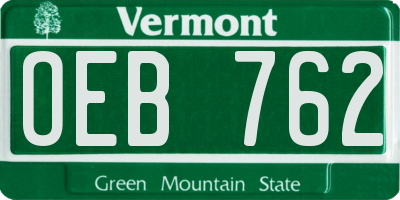 VT license plate OEB762