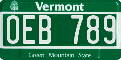 VT license plate OEB789