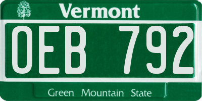 VT license plate OEB792
