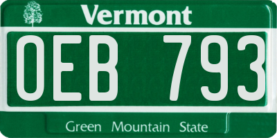 VT license plate OEB793