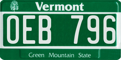 VT license plate OEB796