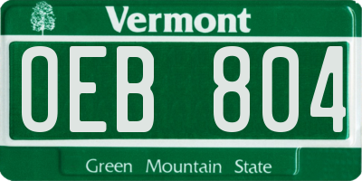 VT license plate OEB804