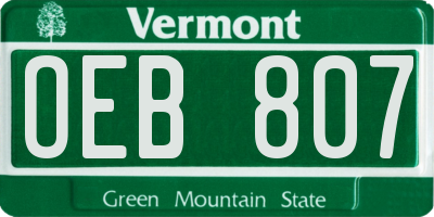 VT license plate OEB807