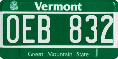 VT license plate OEB832