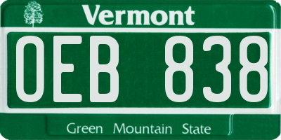 VT license plate OEB838