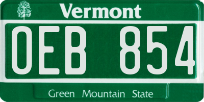 VT license plate OEB854
