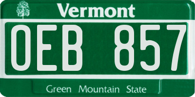 VT license plate OEB857