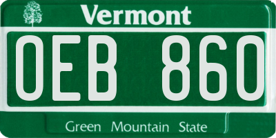 VT license plate OEB860
