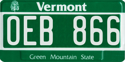 VT license plate OEB866