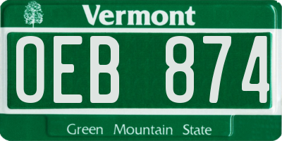 VT license plate OEB874