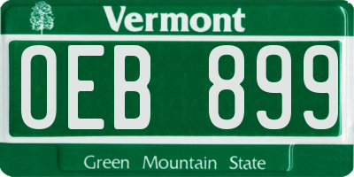 VT license plate OEB899