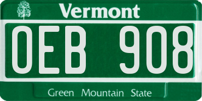 VT license plate OEB908