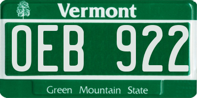 VT license plate OEB922
