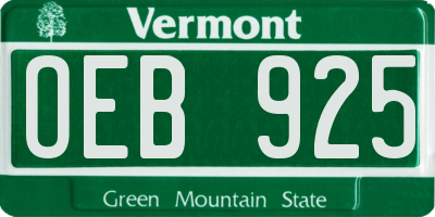 VT license plate OEB925