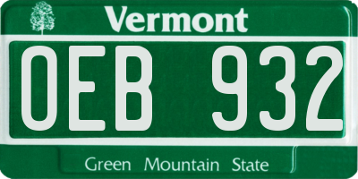 VT license plate OEB932