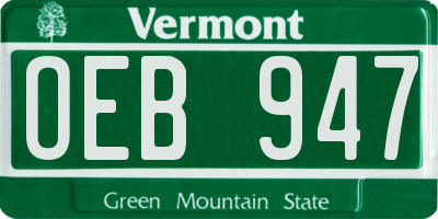 VT license plate OEB947